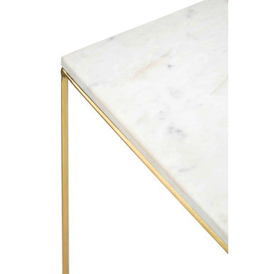 Gold Square Side Table with Agate Stone and White Marble, Vizzini