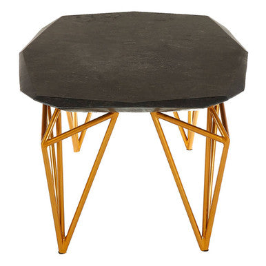 Black Marble Top Coffee Table with Gold Finish Iron Legs, Relic