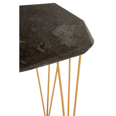 Large Black Marble Top Side Table with Gold Finish Iron Legs, Relic