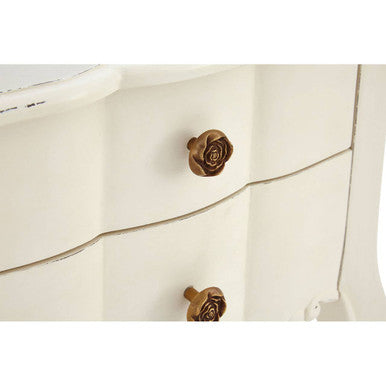 White Wooden 2-Drawer Bedside Table with Brass Finished Handles, Loire