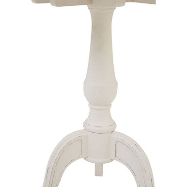 Weathered White Finish Round Bayur Wood Pedestal Table, Loire