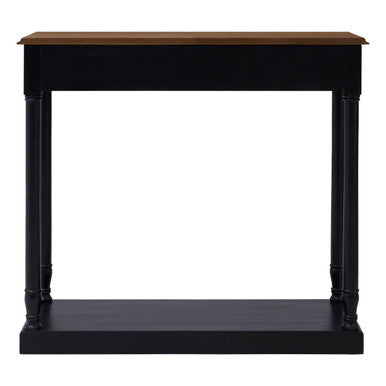 Natural Wooden Top and Black Bayur Wood 1-Drawer Console Table with Brass Handles, Loire