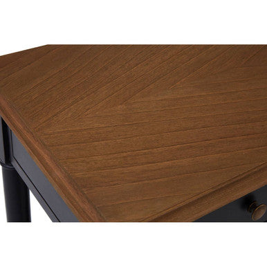 Natural Wooden Top and Black Bayur Wood 1-Drawer Console Table with Brass Handles, Loire