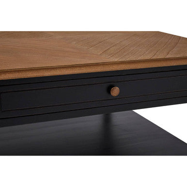 Black and Natural Wooden Coffee Table with 1 Slim Storage Drawer, Loire