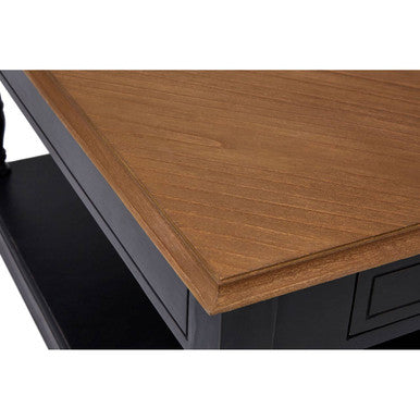 Black and Natural Wooden Coffee Table with 1 Slim Storage Drawer, Loire