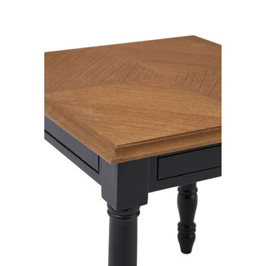 Black Side Table with Textured Bayur Wood and Carved Detail, Loire