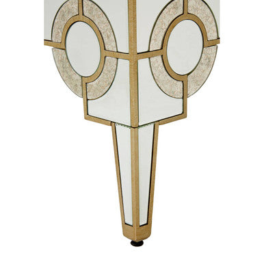 Antique Motif Mirrored Glass Coffee Table with Natural Gold Tone Border, Knightsbridge