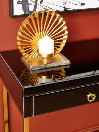 Gloss Black Wooden Cabinet Console Table with 2 Drawers and Gold Metal Frame, Kensington Townhouse