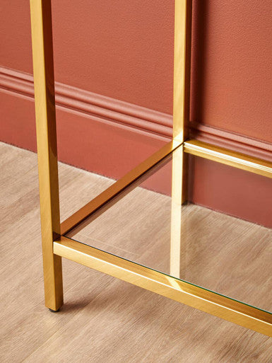 Gloss Black Wooden Cabinet Console Table with 2 Drawers and Gold Metal Frame, Kensington Townhouse