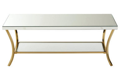 Silver Mirrored Top Coffee Table with Gold Metal Curved Legs, Kensington Townhouse