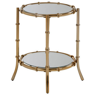 Clear Mirrored Top Side Table with Ring Clasp Detail and Gold Finish Iron Base, Kensington Townhouse