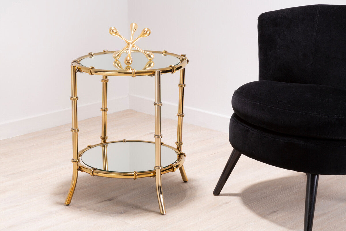 Clear Mirrored Top Side Table with Ring Clasp Detail and Gold Finish Iron Base, Kensington Townhouse