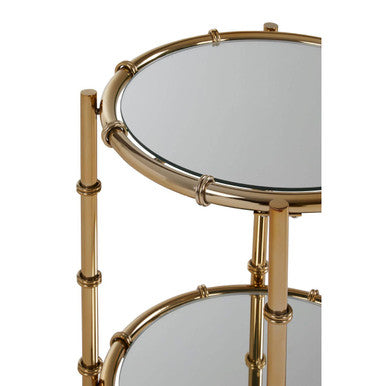 Clear Mirrored Top Side Table with Ring Clasp Detail and Gold Finish Iron Base, Kensington Townhouse