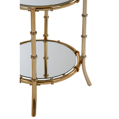 Clear Mirrored Top Side Table with Ring Clasp Detail and Gold Finish Iron Base, Kensington Townhouse