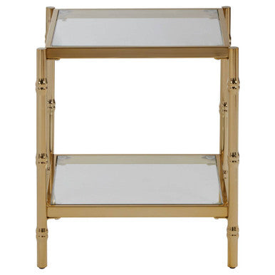 Clear Mirrored Two-Tier Square Side Table with Gold Finish Iron Frame | Kensington Townhouse