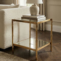 Clear Mirrored Two-Tier Square Side Table with Gold Finish Iron Frame | Kensington Townhouse