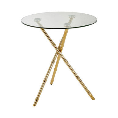 Clear Glass Top Side Table with Gold Bamboo Style Legs, Kensington Townhouse