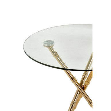 Clear Glass Top Side Table with Gold Bamboo Style Legs, Kensington Townhouse