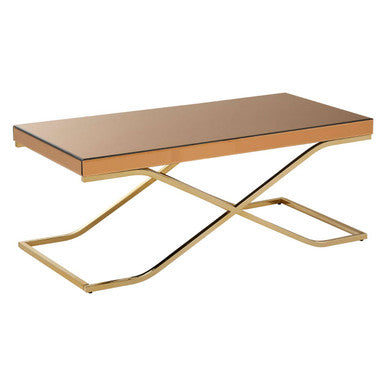 Light Brown Glass Top Coffee Table with Gold Finish Iron Frame, Kensington Townhouse
