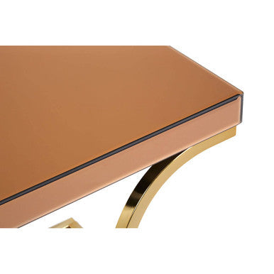 Brown Square Glass Top Side Table with Gold Finish Metallic X-Shaped Base | Kensington Townhouse