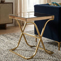 Brown Square Glass Top Side Table with Gold Finish Metallic X-Shaped Base | Kensington Townhouse