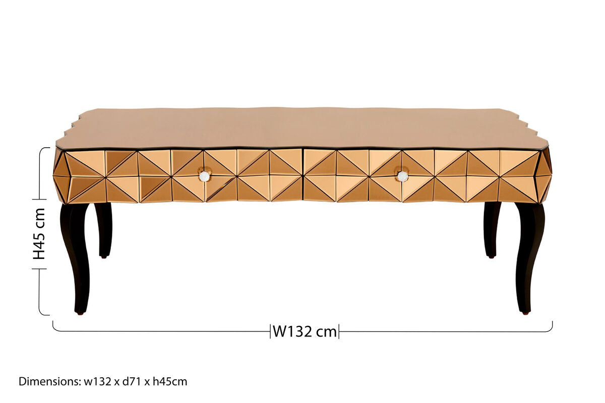 Geometric Coffee Table with 3D Glass Detail with Black and Copper Finish, Soho