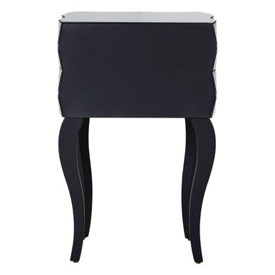 Silver Smoked 3D Geometric Glass Front 2-Drawer Bedside Table with Cut Glass Handles and Cabriole Legs, Soho