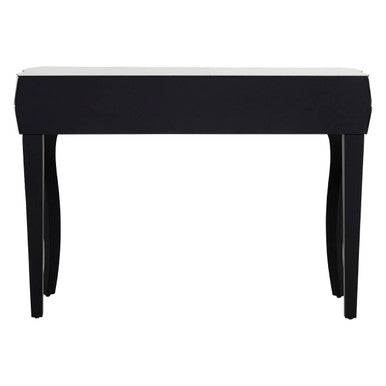 Smoke Mirrored Glass Top Two-Drawer Console Table with 3D Glass Silver Detail and Black Wood Legs, Kensington Townhouse