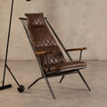 Hoxton Brown Quilted Leather Cocktail Chair with Ash Wood Armrests