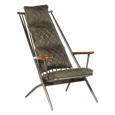 Hoxton Grey Quilted Leather Cocktail Chair with Ash Wood Armrests