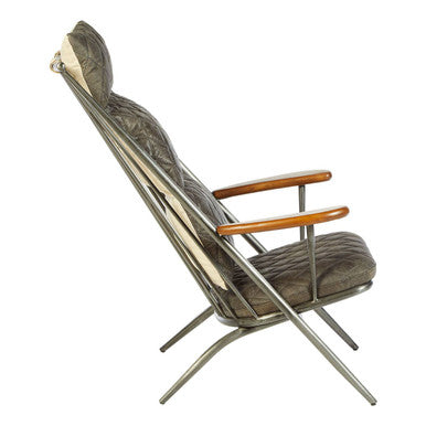 Hoxton Grey Quilted Leather Cocktail Chair with Ash Wood Armrests