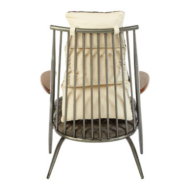 Hoxton Grey Quilted Leather Cocktail Chair with Ash Wood Armrests