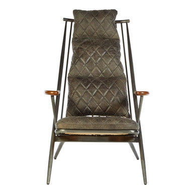Hoxton Grey Quilted Leather Cocktail Chair with Ash Wood Armrests