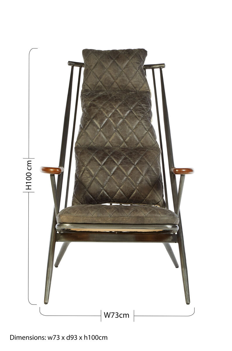 Hoxton Grey Quilted Leather Cocktail Chair with Ash Wood Armrests