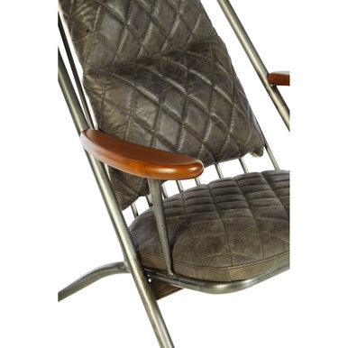 Hoxton Grey Quilted Leather Cocktail Chair with Ash Wood Armrests