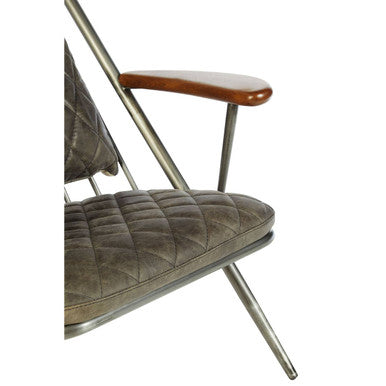 Hoxton Grey Quilted Leather Cocktail Chair with Ash Wood Armrests