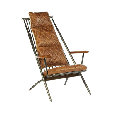 Hoxton Light Brown Quilted Leather Cocktail Chair with Ash Wood Armrests