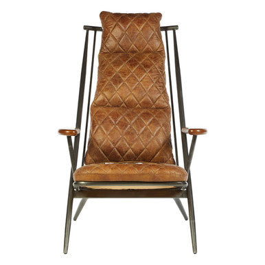 Hoxton Light Brown Quilted Leather Cocktail Chair with Ash Wood Armrests