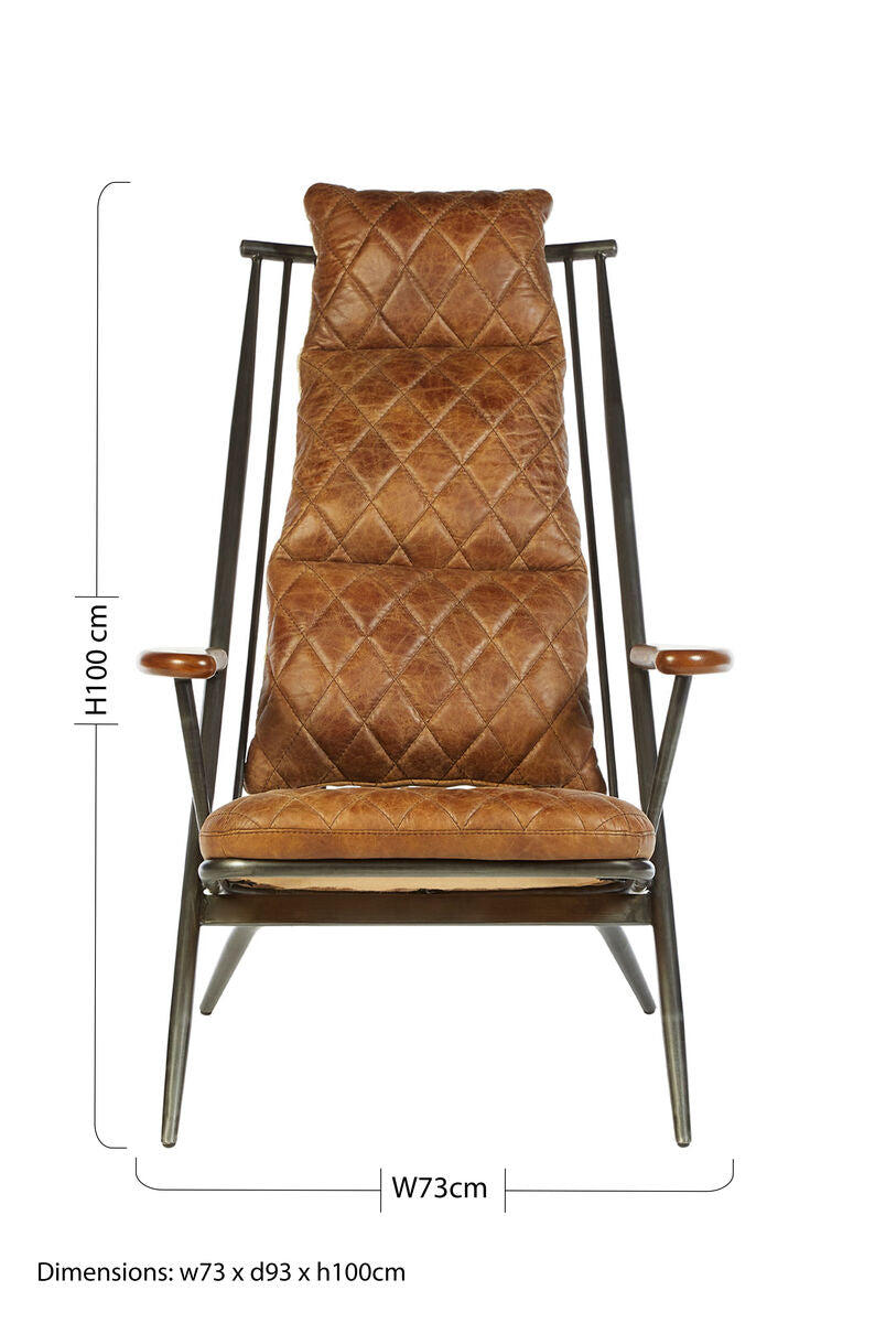 Hoxton Light Brown Quilted Leather Cocktail Chair with Ash Wood Armrests