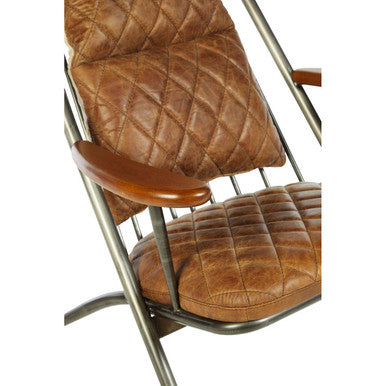 Hoxton Light Brown Quilted Leather Cocktail Chair with Ash Wood Armrests
