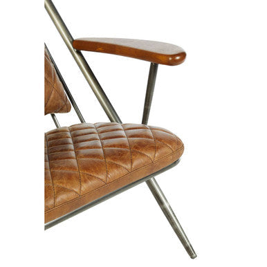 Hoxton Light Brown Quilted Leather Cocktail Chair with Ash Wood Armrests