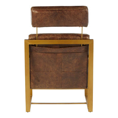 Hoxton Brown Leather Lounge Chair with Rose Gold Finish Iron Frame