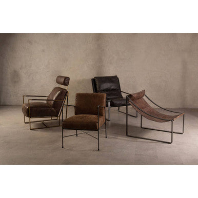 Hoxton Brown Leather Lounge Chair with Rose Gold Finish Iron Frame