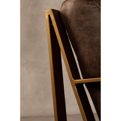 Hoxton Brown Leather Lounge Chair with Rose Gold Finish Iron Frame
