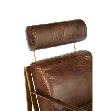 Hoxton Brown Leather Lounge Chair with Rose Gold Finish Iron Frame