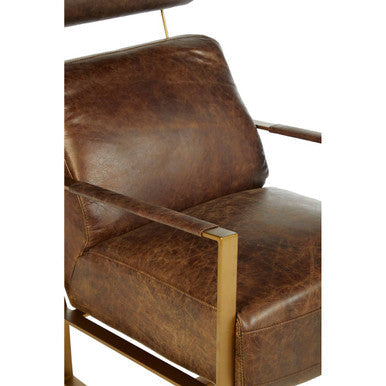 Hoxton Brown Leather Lounge Chair with Rose Gold Finish Iron Frame