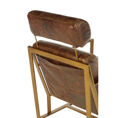 Hoxton Brown Leather Lounge Chair with Rose Gold Finish Iron Frame