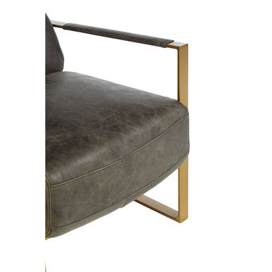 Hoxton Grey Leather Lounge Chair with Rose Gold Finish Frame