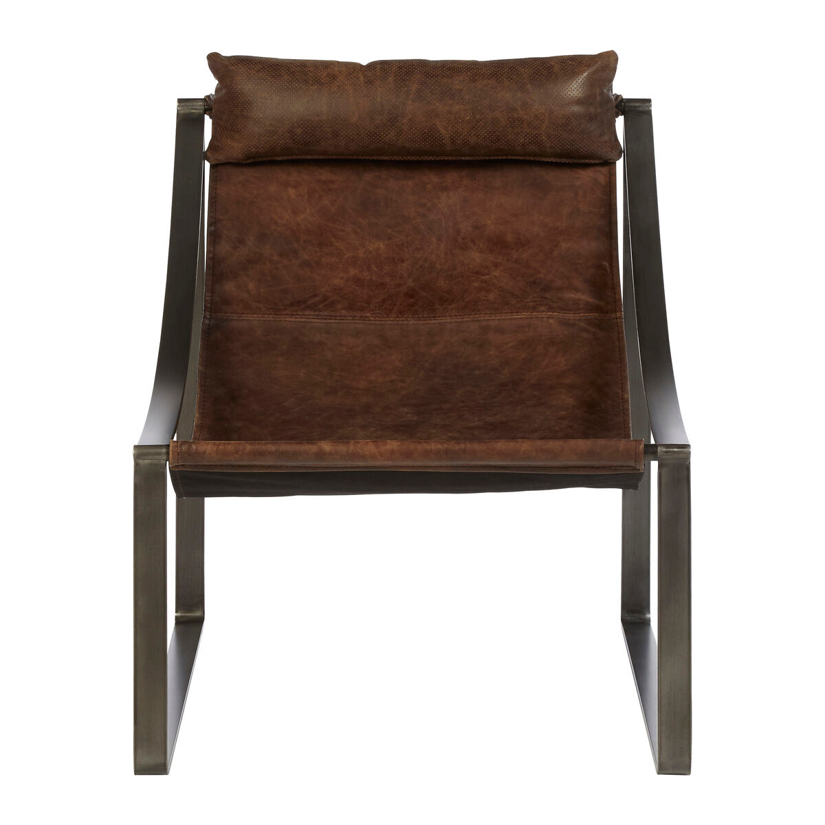 Hoxton Brown Leather Sling Chair with Iron Sledge Base