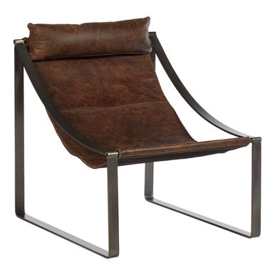 Hoxton Brown Leather Sling Chair with Iron Sledge Base